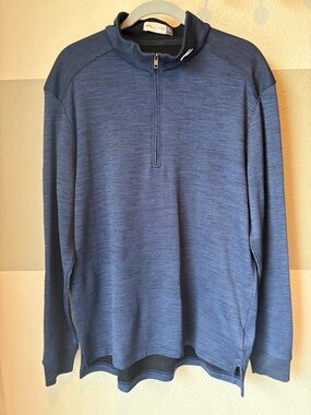 KJUS Men XL Liam Techwool Ribbed Hem Half-Zip Pullover Sweater Navy Blue Stretch